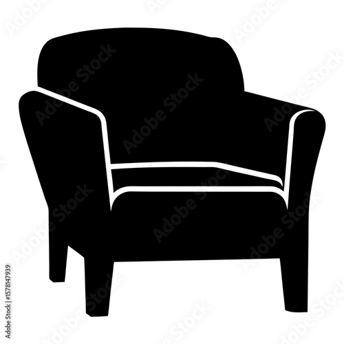 Silhouette of a stylish black armchair with white trim and legs