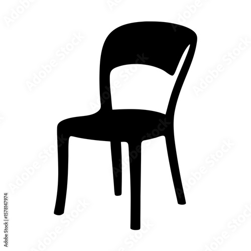 Black Silhouette of Modern Chair with Rounded Back and Angled Legs