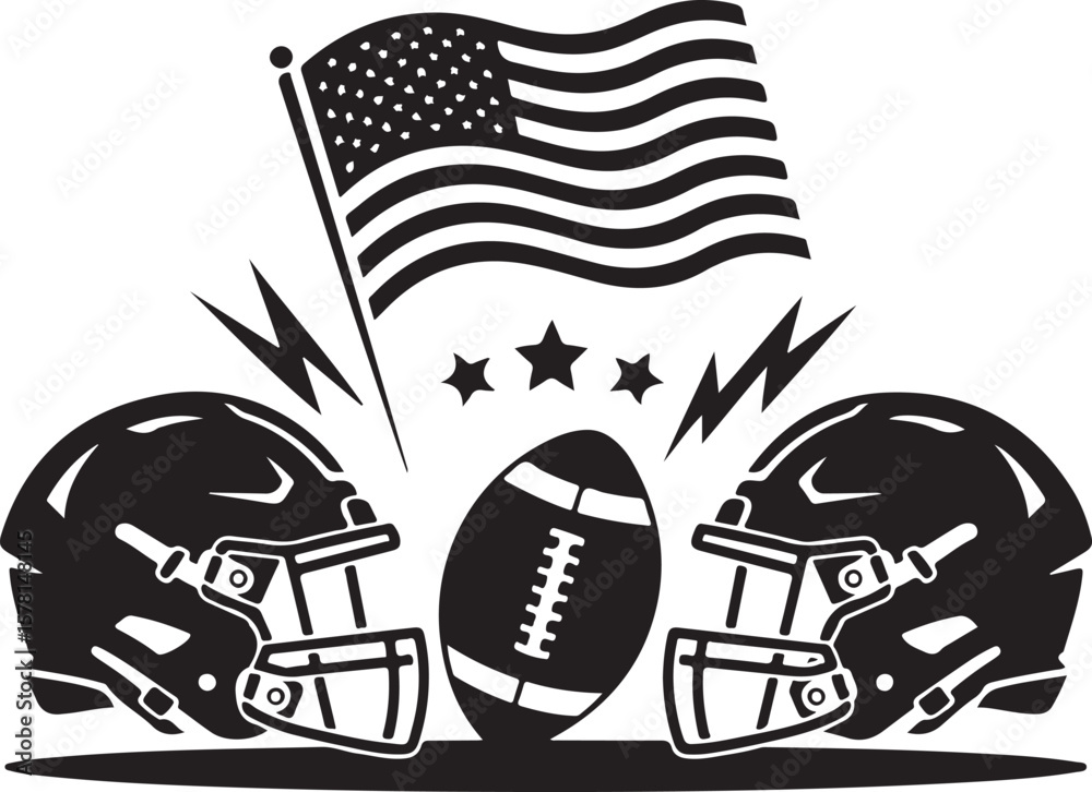 Naklejka premium American Sports Helmet & Flag SVG | Black Vector Art