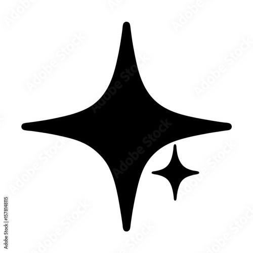 Illustration of two black four pointed stars, one larger than the other