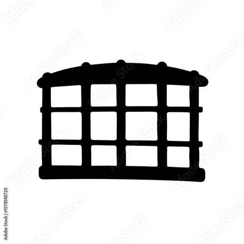 Monochrome illustration of a vintage style window with many panes of glass