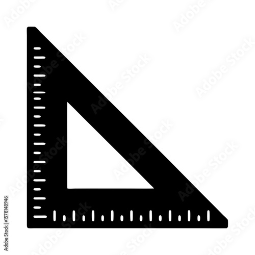 Black right triangle ruler for measuring technical drawing and geometrical work