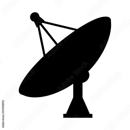 Black silhouette of a satellite dish antenna on a white background