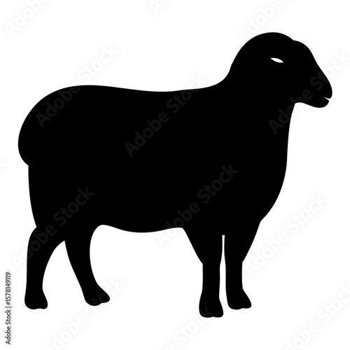 Silhouette of a Sheep Standing, A black silhouette of a sheep standing, representing farm animals or livestock in a simple, minimalistic style.
