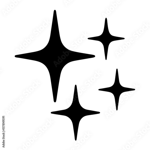Four stylized stars in a dark silhouette against a white background