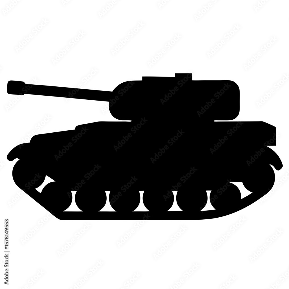 Fototapeta premium Black silhouette of a powerful tank, a symbol of military strength