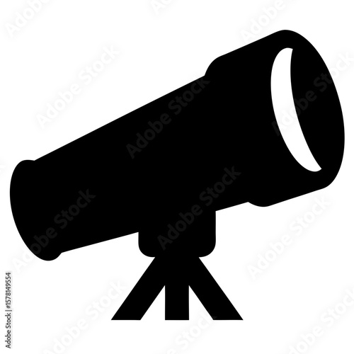 Simple black silhouette vector image of a reflecting telescope on tripod
