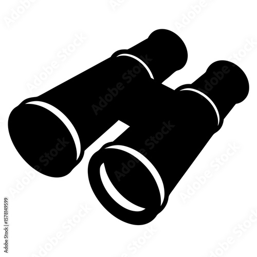 Silhouette of Binoculars Pointed Diagonally with White Accents and a Clean Background