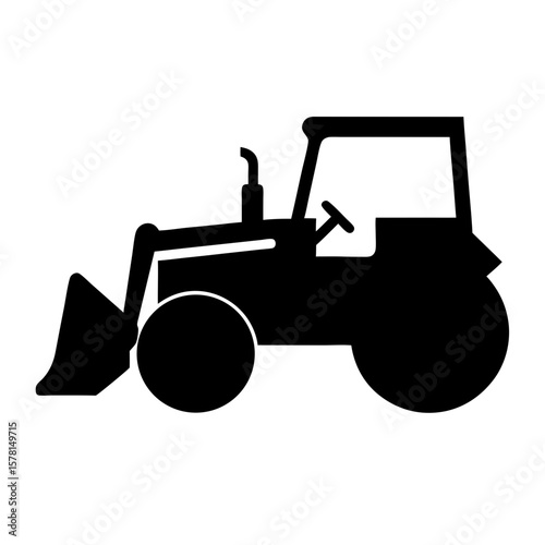 Simple Black Silhouette of a Tractor with Front End Loader Illustration