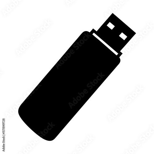 Black USB Flash Drive or Memory Stick Icon, Data Storage Device