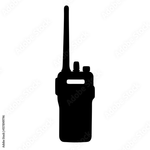 Black silhouette of a two way radio communication device on white background