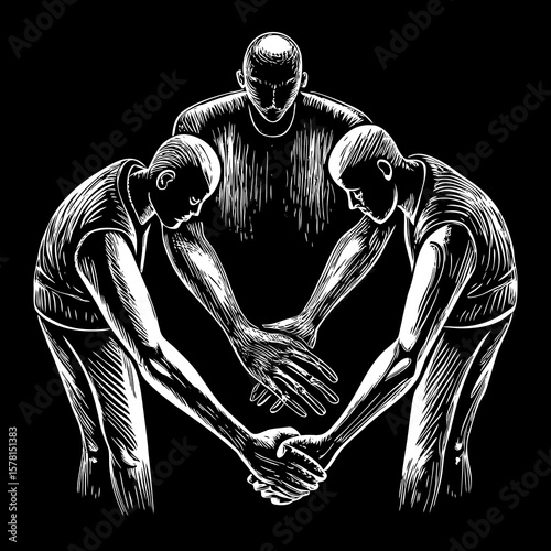 Teamwork and partnership pictograms – handshake, team, discussion in glyph style