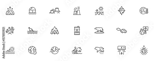 Minimal line art icons for global warming and environmental change