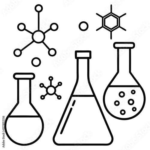 Chemistry lab equipment and molecular structures science