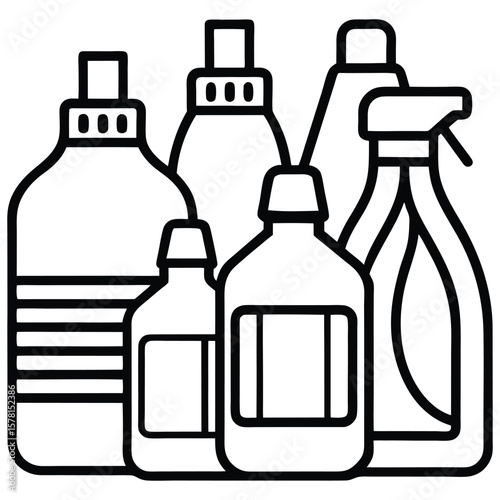 Collection of cleaning product bottles cleaning supplies