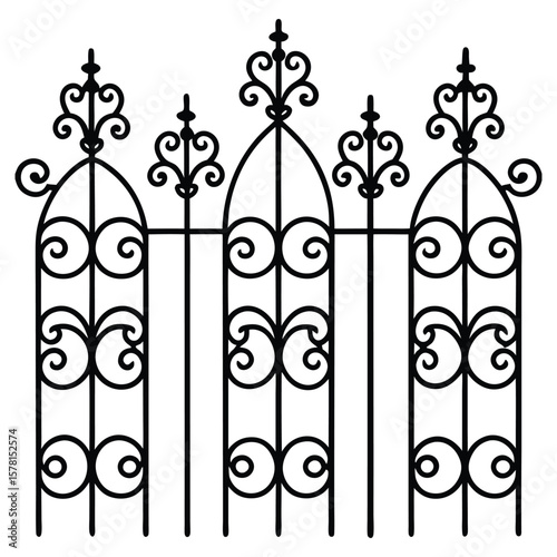 Ornate black metal fence with scrollwork vector