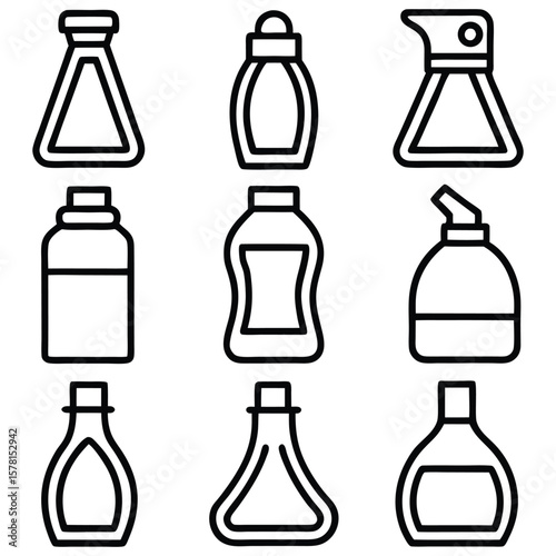 Various bottles and containers with different shapes