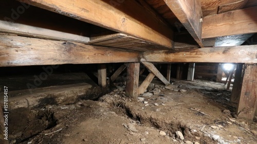 Basement interior construction wood beams