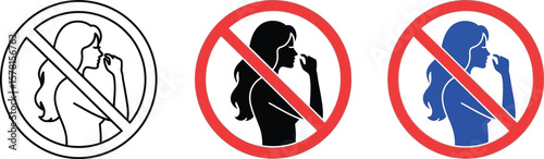 Three signs showing a woman picking her nose with a red circle and line through