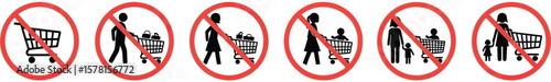Various prohibition signs depict restrictions on shopping carts and customers use