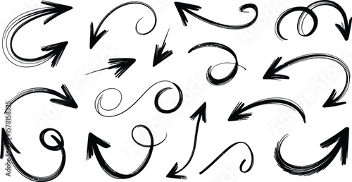 Hand drawn arrows vector set illustration doodle style direction pointers graphic design elements clipart  char vector illustration.