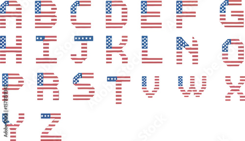 American flag alphabet letters patriotic font usa typography independence day design patriotic letters abc 123  vector illustration.
