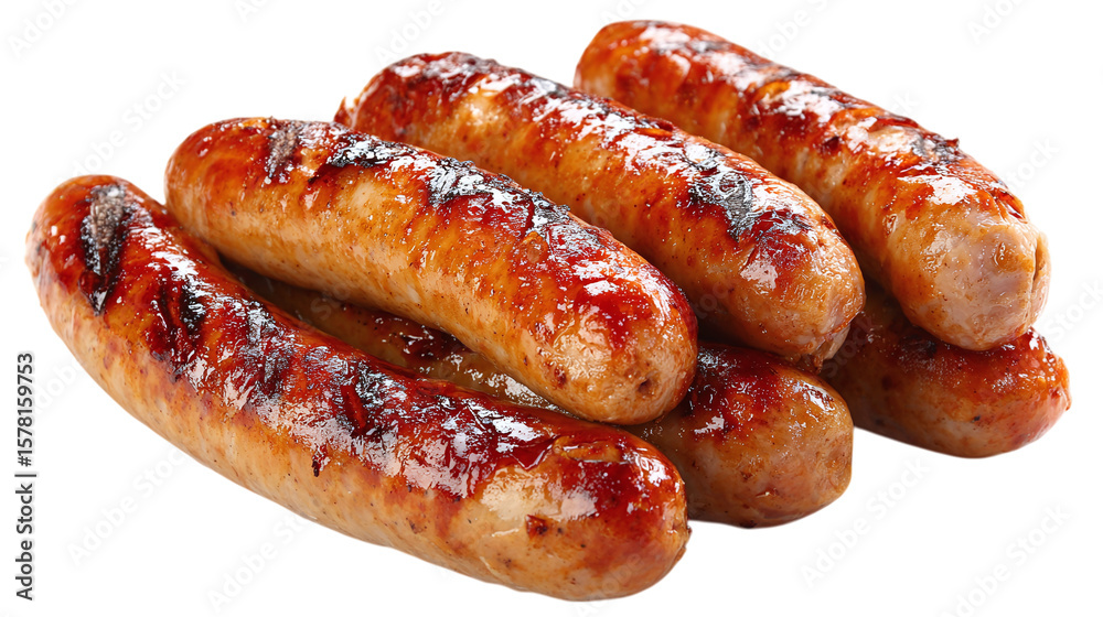 Grilled sausages, cooked and served, isolated on tranparent background Grilled sausages, cooked and served, isolated on tranparent background