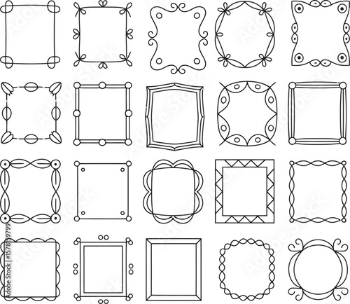 Collection of doodle frames square borders vector design elements for decoration and scrapbooking art vector illustration.