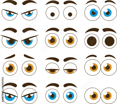 Cartoon eyes expressions vector set for animation design emotion character face illustration graphic  vector illustration.