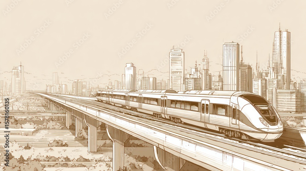 Fototapeta premium High-speed train across city