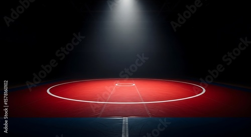 Wrestling Mat Illuminated By Spotlight In Dark Arena Dramatic Sports Lighting