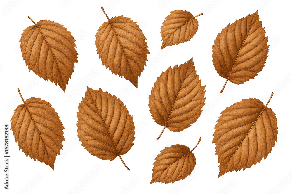 Fototapeta premium Realistic illustration of ten orange autumn leaves falling gently on a transparent background, perfect for seasonal designs