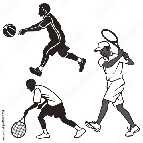 Dynamic basketball player silhouette in action isolated on white background