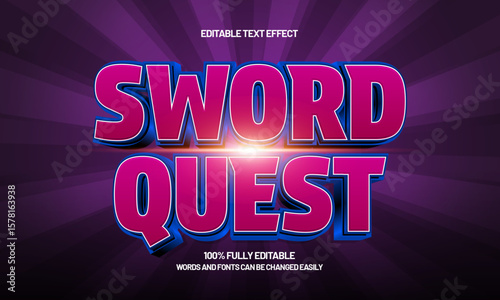 sword quest editable text effect with a knight and armor text style