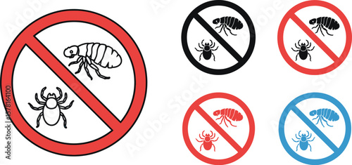 A collection of signs showing prohibition of fleas and spiders in different colors