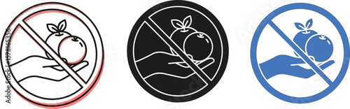 Three vector icons depicting no cockroaches and women allowed in red black blue