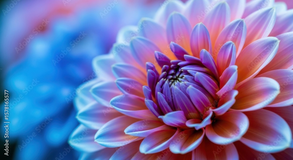 Obraz premium Vibrant Purple and Orange Dahlia Flower Petals Close Up Macro Photography