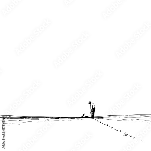 Vector illustration of a farmer working in a field