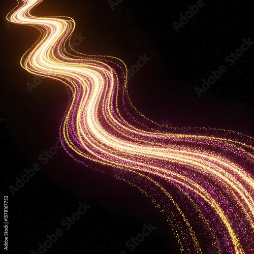 A magical or futuristic concept of a winding road or path made of golden light or sparks.