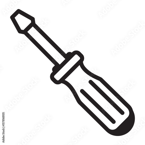 Simple black and white icon of a flathead screwdriver tool on a white background