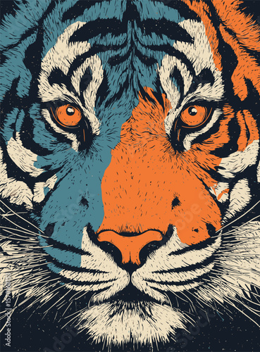 Vibrant Pop Art Tiger Head Graphic