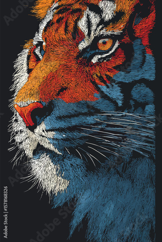 Stylized Tiger Close-Up with Dual Colors