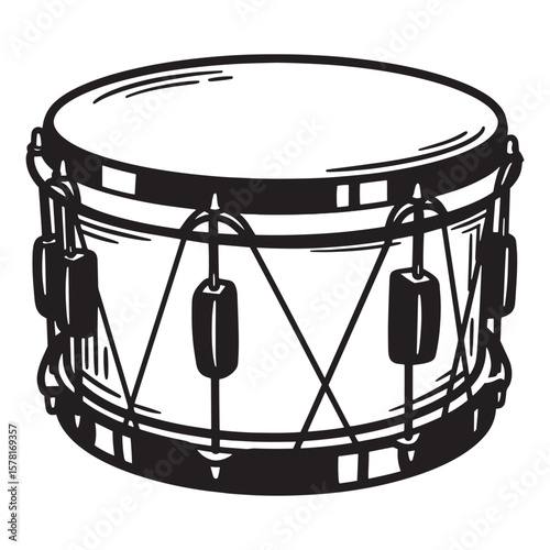 Vintage drum illustration black and white music instrument musical equipment design element