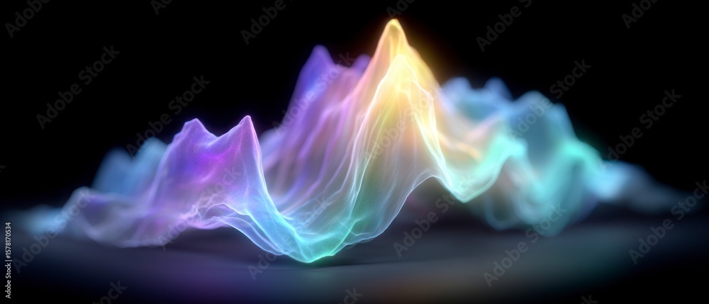 Obraz premium Abstract colorful undulating waves of light on a dark background flowing