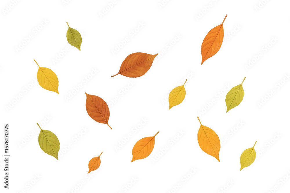 Obraz premium Realistic colorful autumn leaves falling on a transparent background, perfect for fall-themed designs