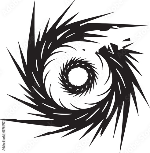 Black spiral vortex sharp edges abstract design vector