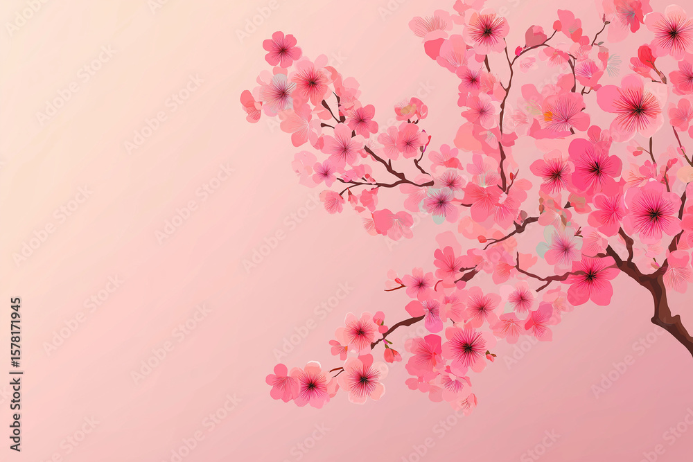 Naklejka premium シンプルで美しい桜の花のイラスト(ピンクの背景付き)