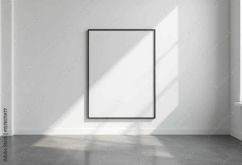 Obraz premium Empty black frame on white gallery wall interior