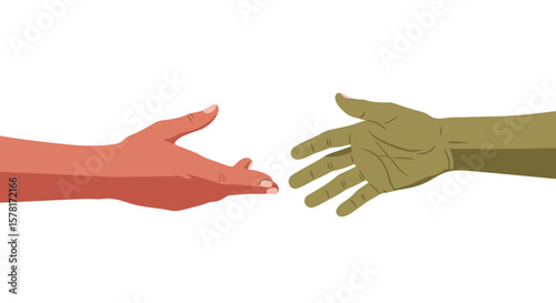 Diverse hands reaching out, symbolizing unity, help, and connection