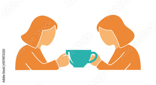 Minimalist illustration of two people sharing a cup, symbolizing friendship, connection, and social interaction.